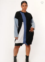 Load image into Gallery viewer, Denim Contrast Sweater Dress