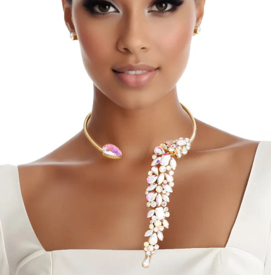 Ms. Open Drop Rhinestone Necklace (AB)