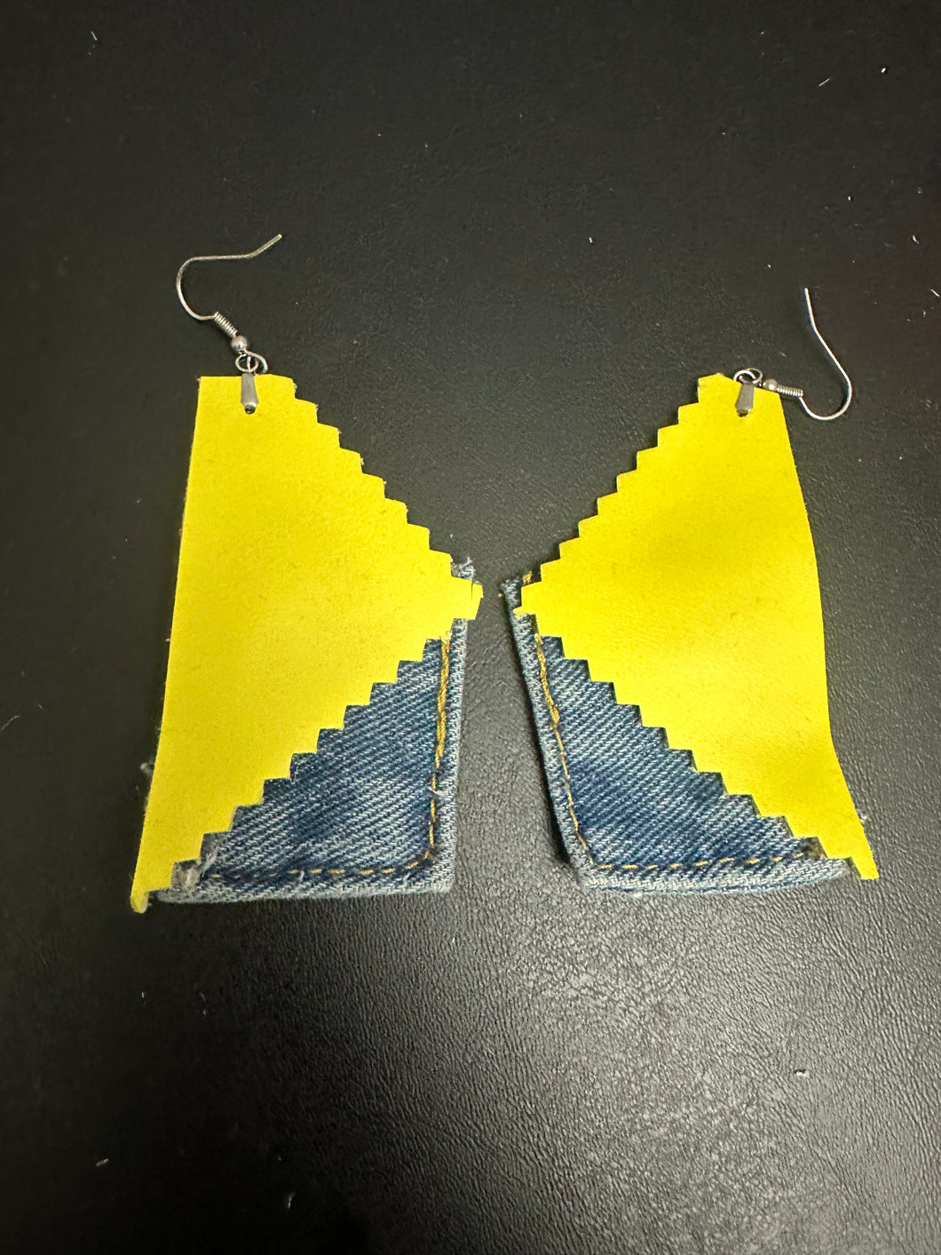 Ms.”Citrus Edge Denim & Leather Earrings”