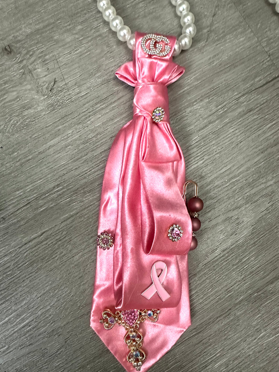 Pink Cancer Power Tie Necklace