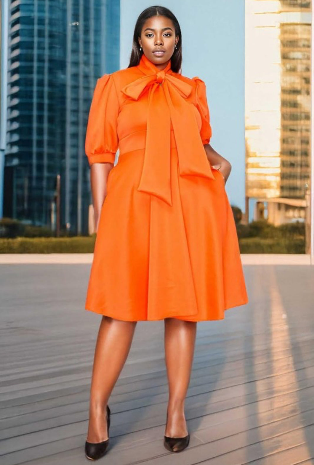 Ms. Tangerine Bow Tie Dress