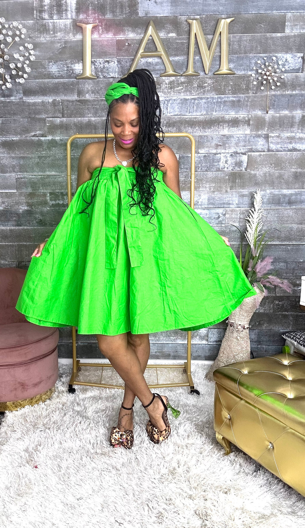 Ms.  Green Goddess Swing Convertible Dress