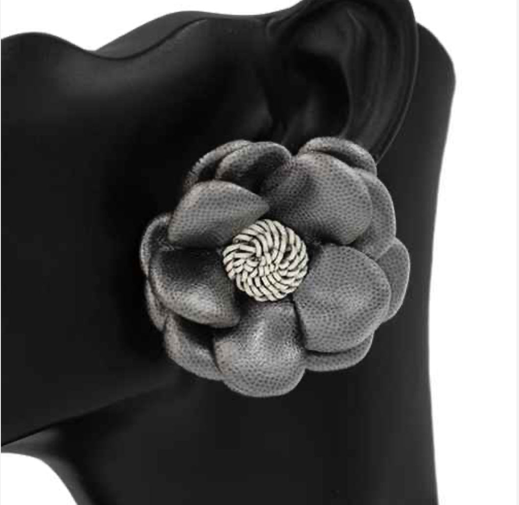 Black Leather Bloom Elegance Earrings