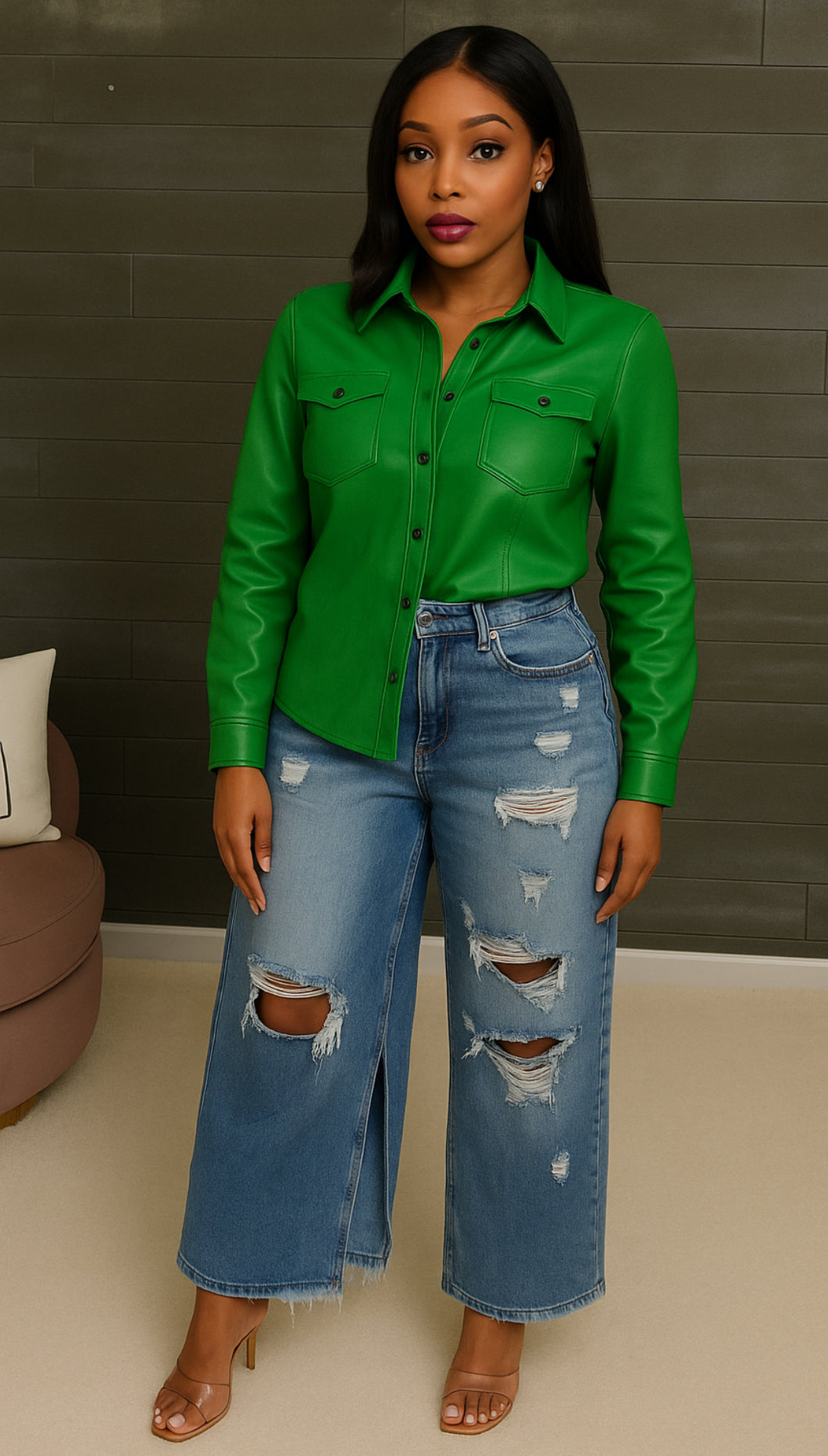 ✨ The Emerald Boss Leather Blouse ✨